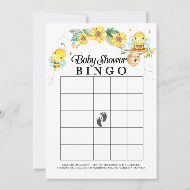 Invitation Bee Baby shower Bingo Jeu (Devant)