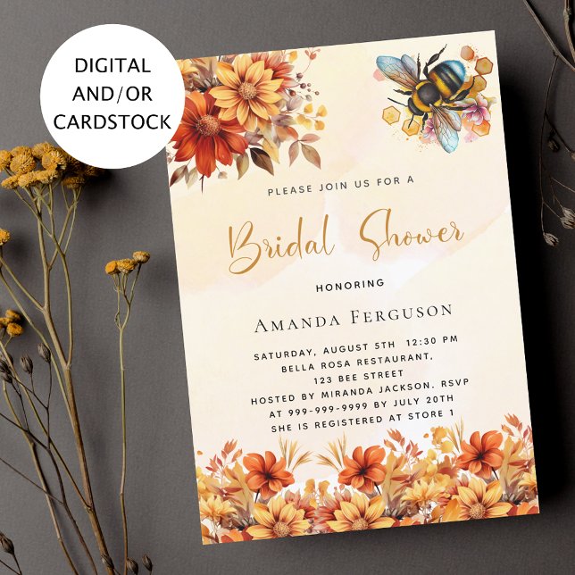 Invitation Bee Bridal douche orangé fleurs d'automne (Créateur téléchargé)
