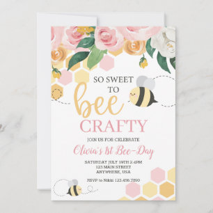 Invitation Bee Day bourdon bebe rose anniversaire