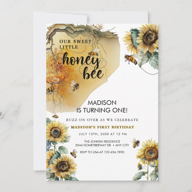 Invitation Bee de tournesol | Jour des abeilles | Tout âge An (Devant)