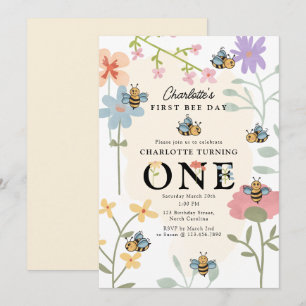 Invitation Bee First 1Birthday Cute Bee Day Party