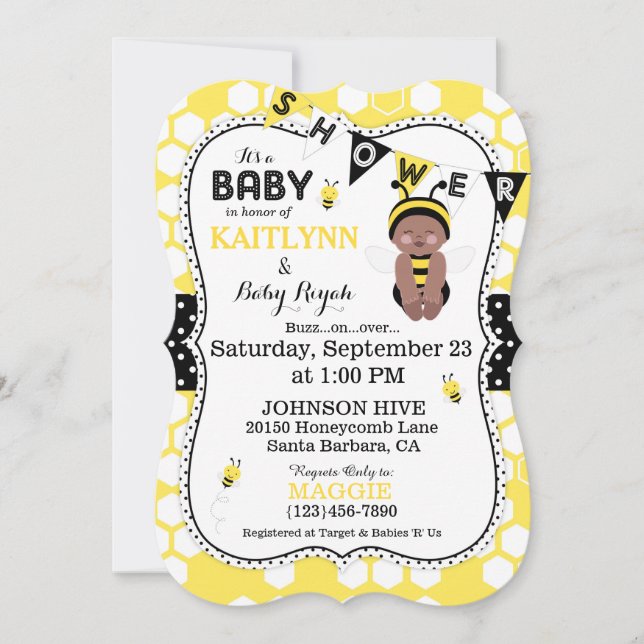 Invitation Bee Honeypeb Polka Dot Imprimer Baby shower Invita (Devant)