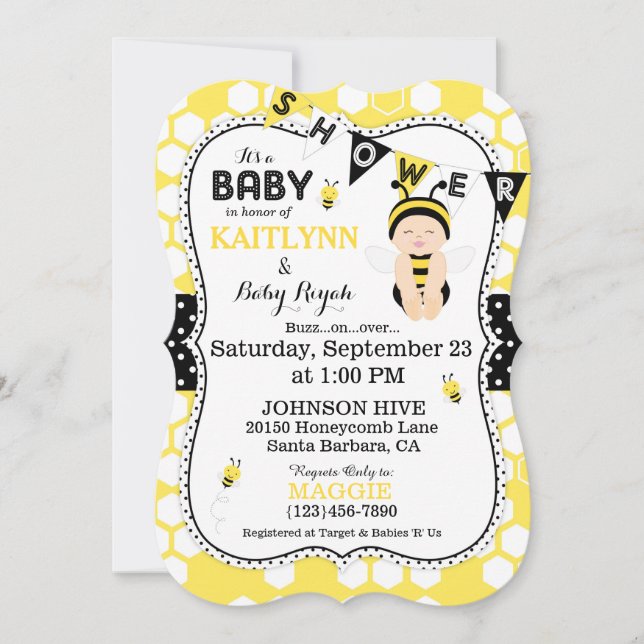 Invitation Bee Honeypeb Polka Dot Imprimer Baby shower Invita (Devant)