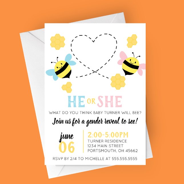 Invitation Bee Them Genre Reveal Party (He or She What Will Baby Bee? Bee Themed Summer Gender Reveal Party Invitation)