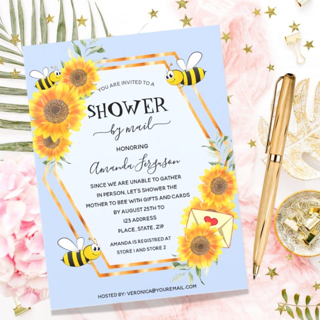 Invitation Bee tournesol garçon bleu clair baby shower par co (Créateur téléchargé)