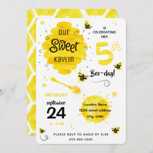 Invitation BEEday Honey Bee Yellow 5e fête d'anniversaire