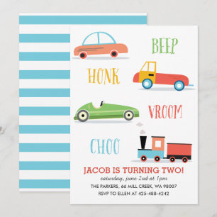 Invitation Beep Honk Chooo Fête d'anniversaire de l'enfant In