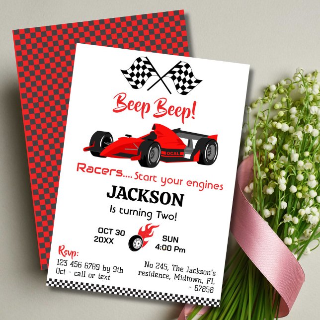 Invitation Béep moderne bip rouge course sport voiture 2e ann (Créateur téléchargé)