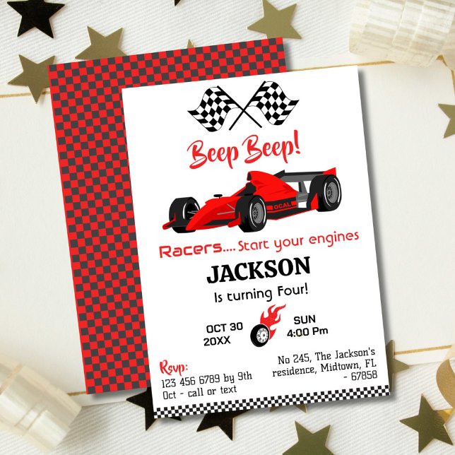 Invitation Béep moderne bip rouge course sport voiture 4 anni (Créateur téléchargé)