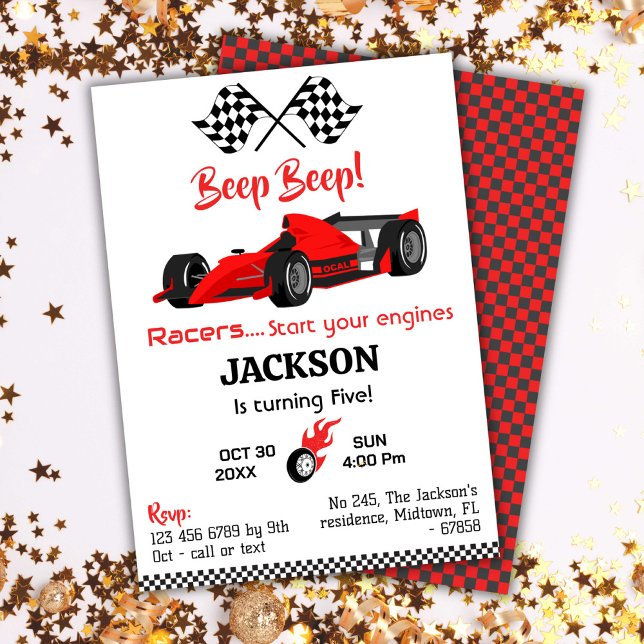 Invitation Béep moderne bip rouge course voiture sport 5e ann (Créateur téléchargé)