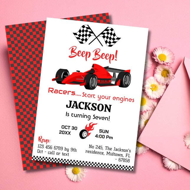 Invitation Béep moderne bip rouge course voiture sport 7e ann (Créateur téléchargé)