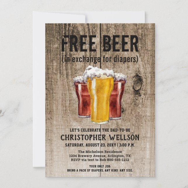 Invitation Beer and Diaper Mens Guys Baby Shower Party (Devant)