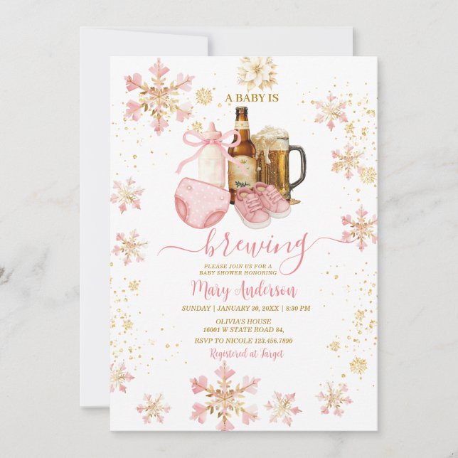 Invitation Beer and Milk Bottle Baby Is Brewing Baby Shower (Devant)