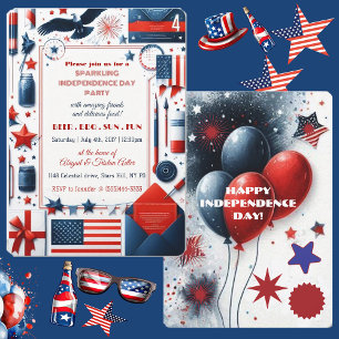 Invitation Beer BBQ 4 juillet Bald Eagle American Flag Party