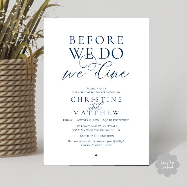 Invitation Before we do, we dine, Classy Rehearsal Dinner (Before we do, we dine, Classy Rehearsal Dinner Invitation card in Navy Blue)