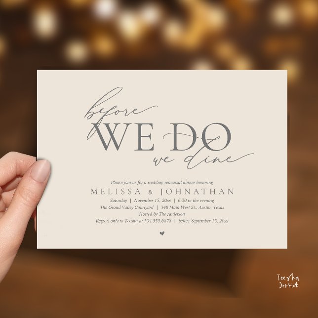 Invitation Before We Do, We Dine, Wedding Rehearsal Dinner (Before We Do, We Dine, Wedding Rehearsal Dinner Invitation Card Cream Grey)