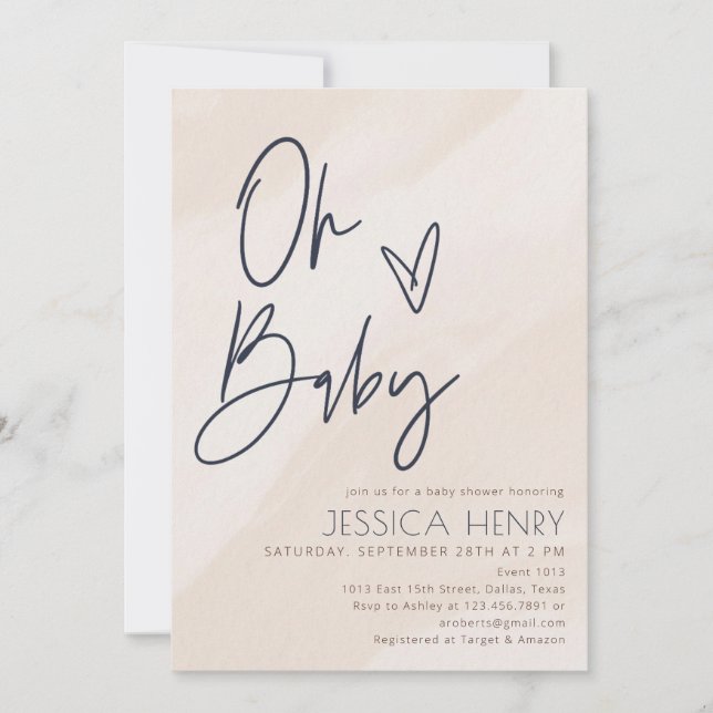 Invitation Beige & Bleu esthétique Baby shower moderne (Devant)
