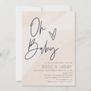 Invitation Beige & Bleu esthétique Baby shower moderne