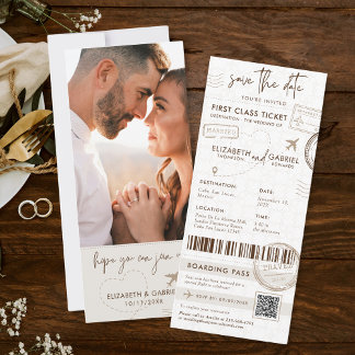 Invitation Beige Boarding Pass Destination Mariage photo