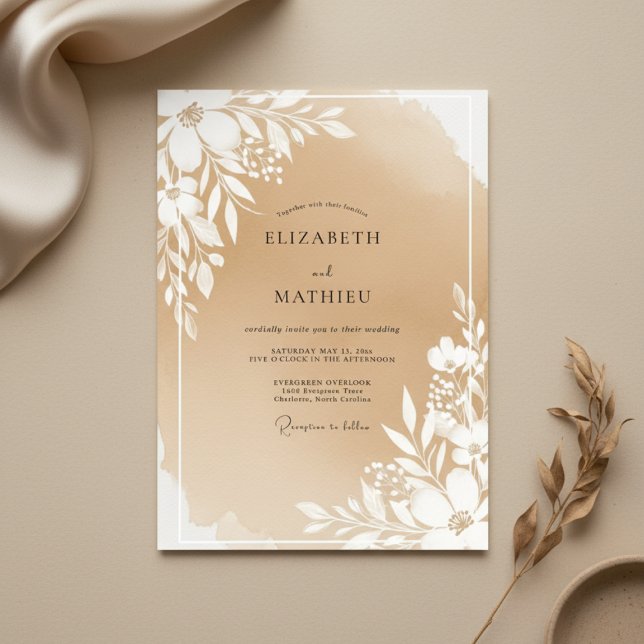 Invitation Beige Botanical Blossom Wedding (Créateur téléchargé)
