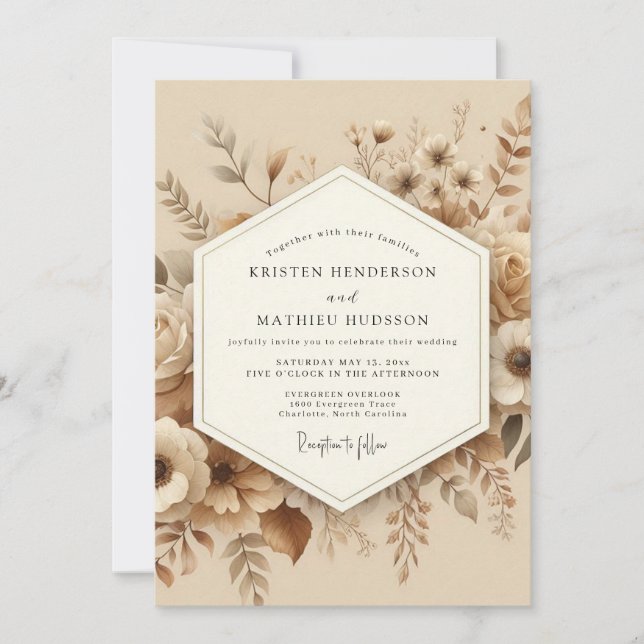Invitation Beige Botanical Romantic Wedding (Devant)