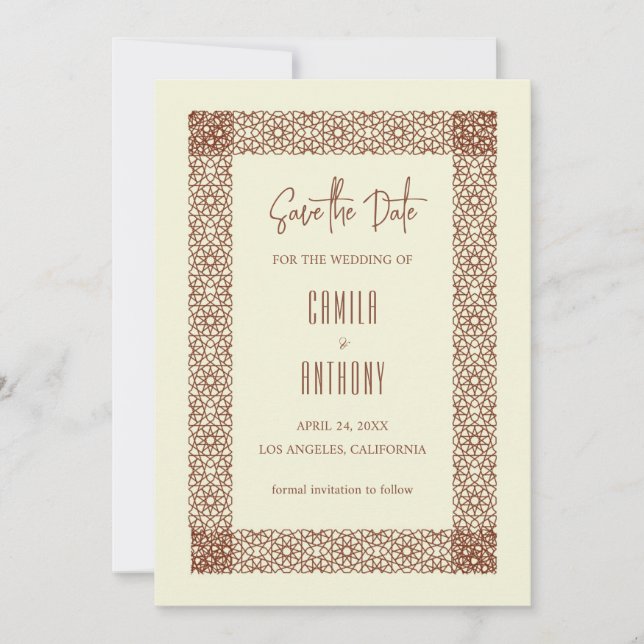 Invitation Beige Brown islamique géométrique Deux Mariages fr (Devant)