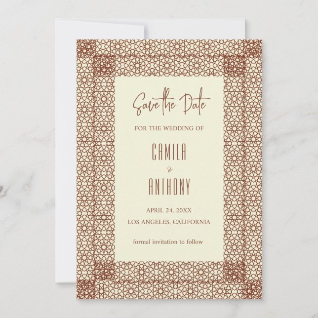 Invitation Beige Brown islamique géométrique Deux Mariages fr (Devant)