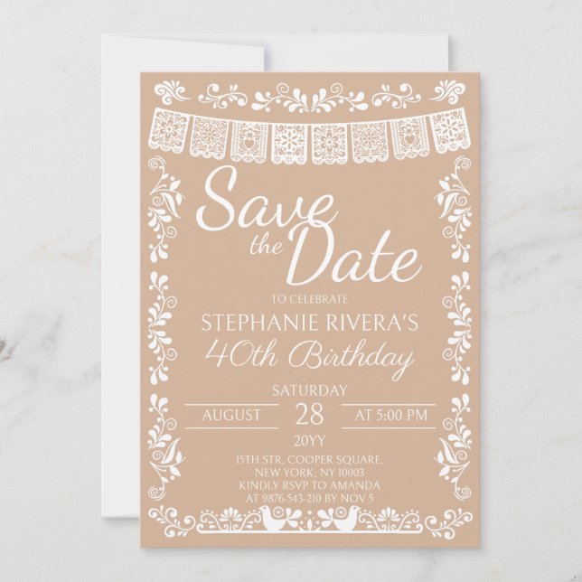 Invitation Beige Cielito Lindo Enregistrez la Date 40e Annive (Devant)