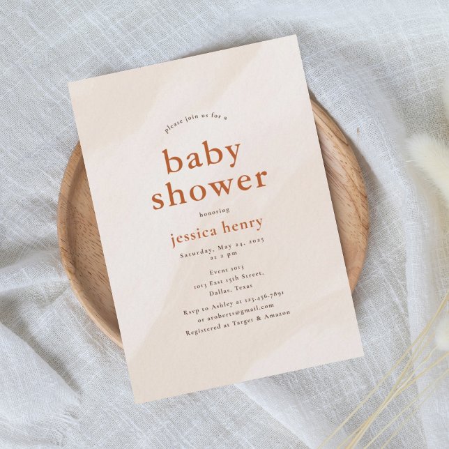 Invitation Beige esthétique Baby shower moderne (Créateur téléchargé)