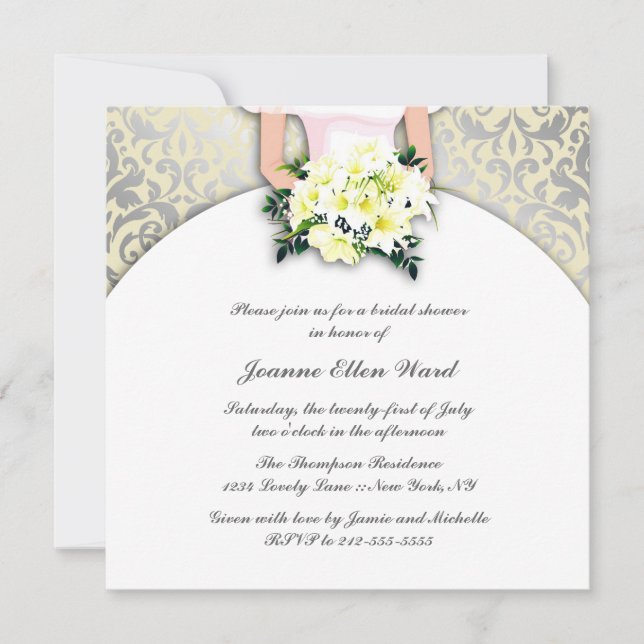 Invitation beige et jaune de Fête de la mariée (Devant)