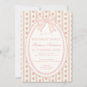 Invitation Beige et pêche Fête d'anniversaire florale vintage