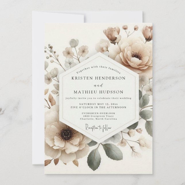 Invitation Beige Faded Bloom Wedding (Devant)