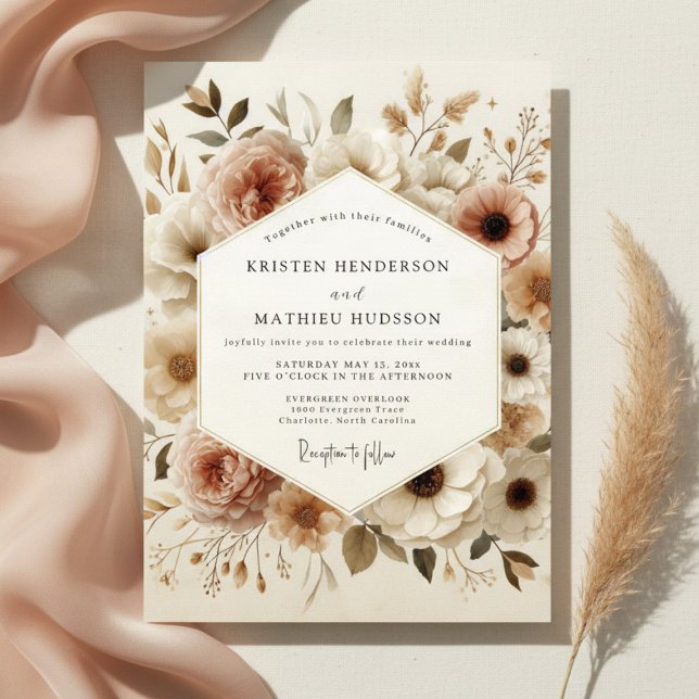 Invitation Beige Floral Bloom Wedding (Créateur téléchargé)