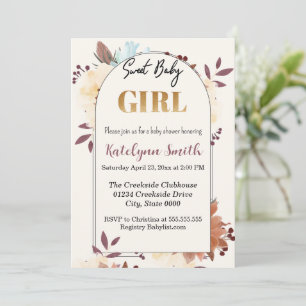 Invitation Beige Floral élégant baby shower bébé doux