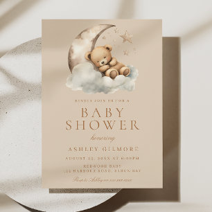 Invitation Beige Genre Neutre Cute Baby shower Ours