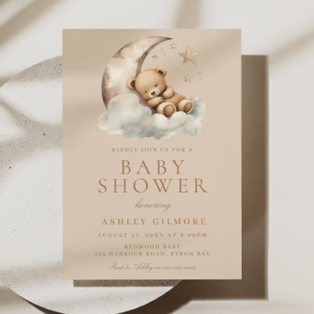 Invitation Beige Genre Neutre Cute Baby shower Ours (Créateur téléchargé)