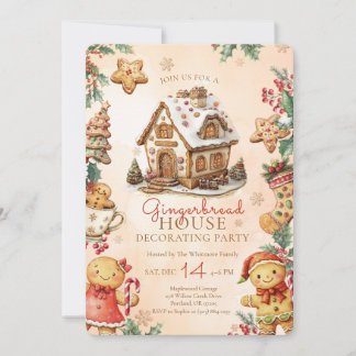Invitation Beige Gingerbread House Christmas Decorating Party