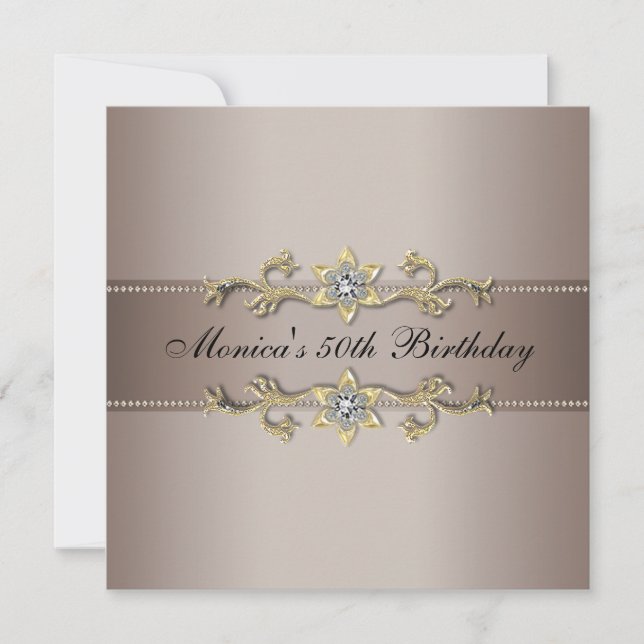 Invitation Beige Gold Woman 50e anniversaire (Devant)