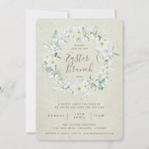 Invitation Beige + Grille Florale Blanche Brunch de Pâques