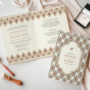 Invitation Beige Ikat All in One Anand Karaj Sikh Mariage