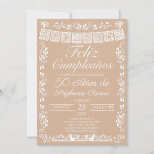 Invitation Beige Joyeux Anniversaire 50e Anniversaire