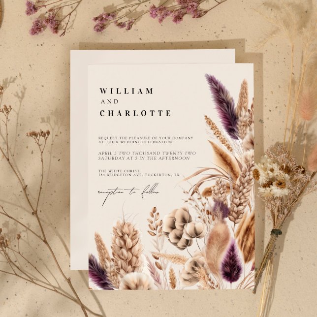 Invitation Beige Mauve Bohème de la verdure Destination Maria (Créateur téléchargé)