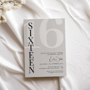 Invitation Beige minimaliste Seize fête d'anniversaire
