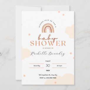 Invitation Beige Modern Cute Arc-en-ciel Baby shower Invitati