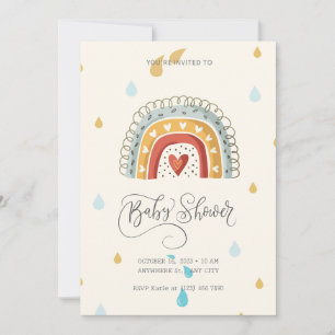 Invitation Beige Modern Cute Baby shower arc-en-ciel