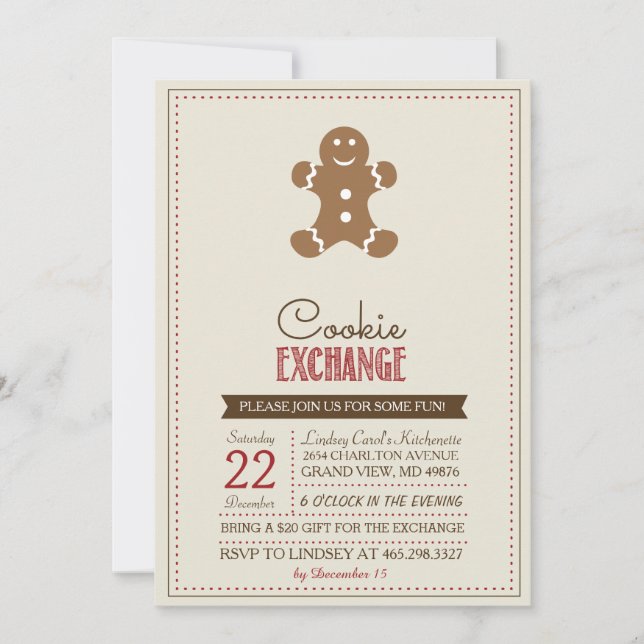 Invitation beige moderne d'échange de biscuit (Devant)
