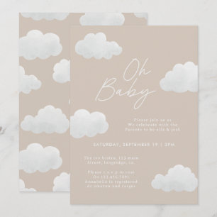 Invitation Beige naturel Oh Baby shower moderne design