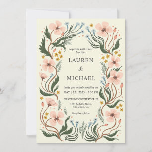 Invitation Beige rose rose personnalisé Wonderland Mariage fl