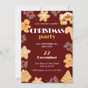 Invitation Beige Rouge foncé mignon Simple fête de Noël