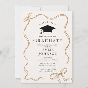 Invitation Beige Simple Line Doodles Graduation Party